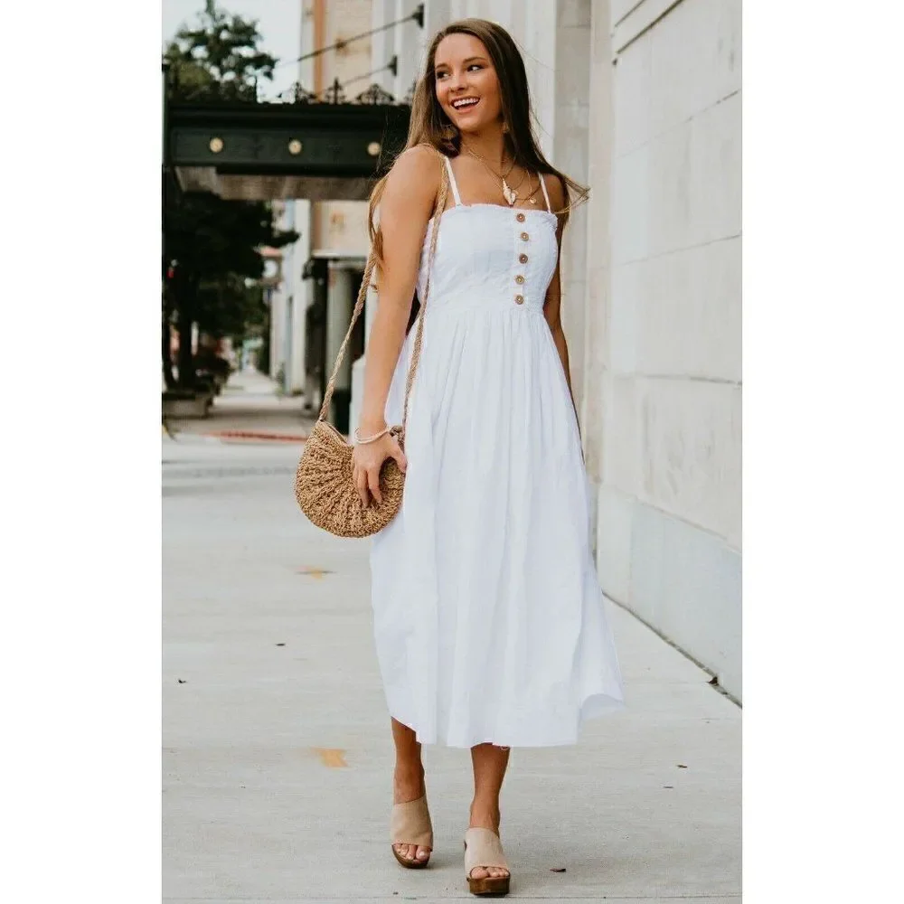 FREE PEOPLE LILAH PLEATED SMOCKED MIDI DRESS